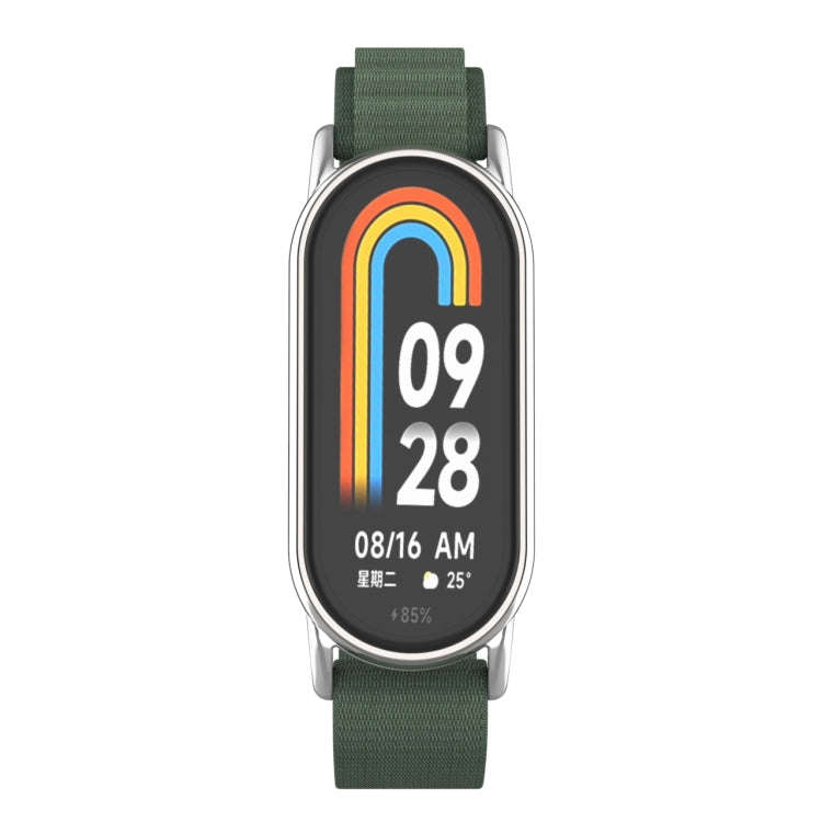 For Xiaomi Mi Band 8 Metal Plug Loop Nylon Watch Band(Silver+Army Green)