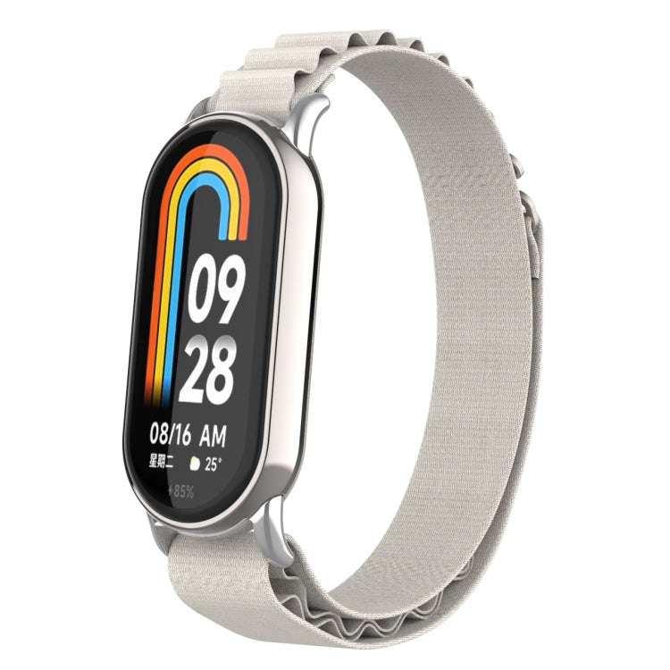 For Xiaomi Mi Band 8 Metal Plug Loop Nylon Watch Band(Silver+Starlight)