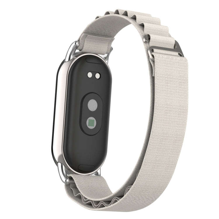 For Xiaomi Mi Band 8 Metal Plug Loop Nylon Watch Band(Silver+Starlight)