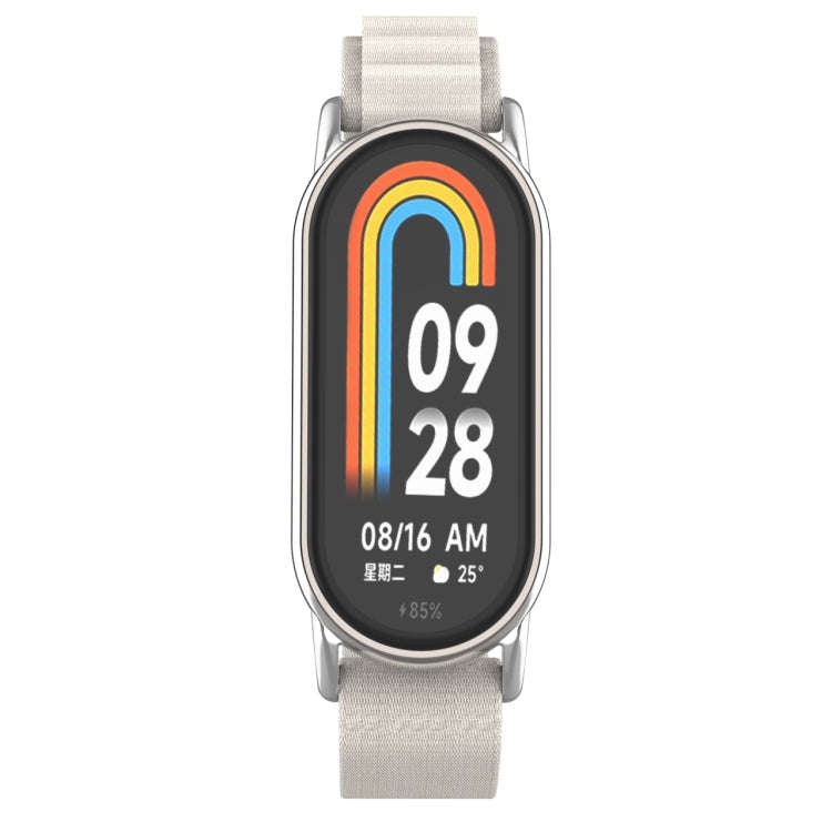 For Xiaomi Mi Band 8 Metal Plug Loop Nylon Watch Band(Silver+Starlight)