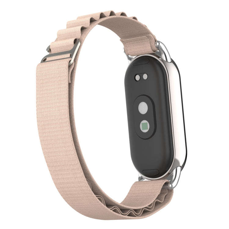 For Xiaomi Mi Band 8 Metal Plug Loop Nylon Watch Band(Silver+Apricot)