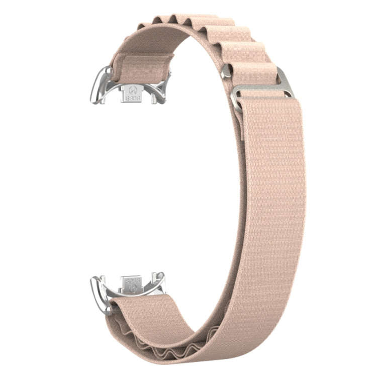 For Xiaomi Mi Band 8 Metal Plug Loop Nylon Watch Band(Silver+Apricot)
