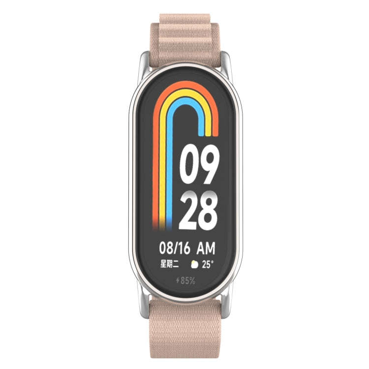 For Xiaomi Mi Band 8 Metal Plug Loop Nylon Watch Band(Silver+Apricot)