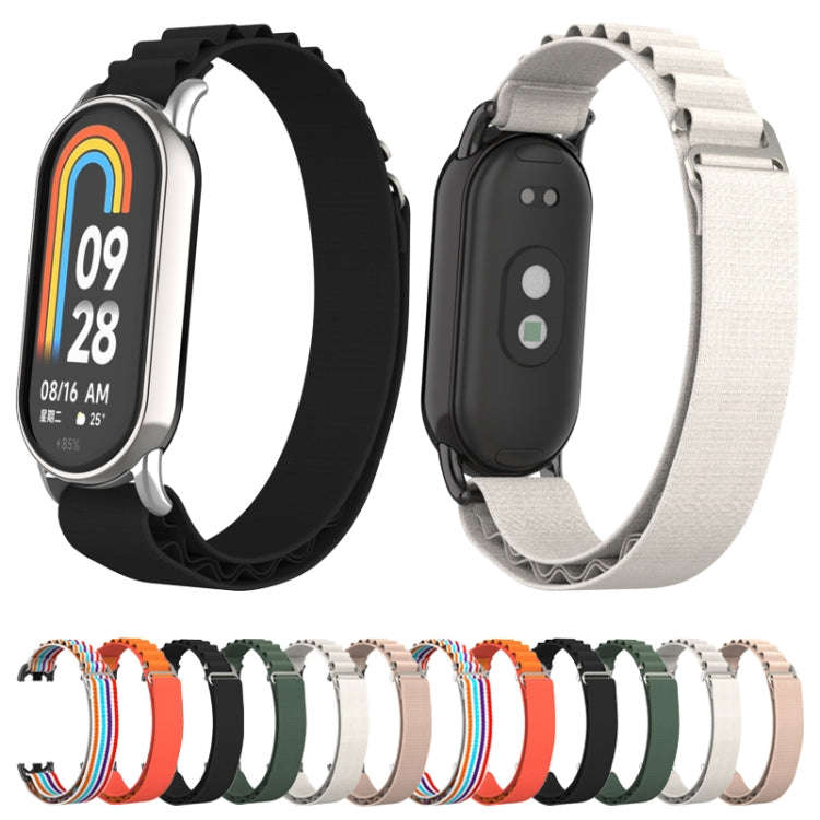 For Xiaomi Mi Band 8 Metal Plug Loop Nylon Watch Band(Black+Army Green)