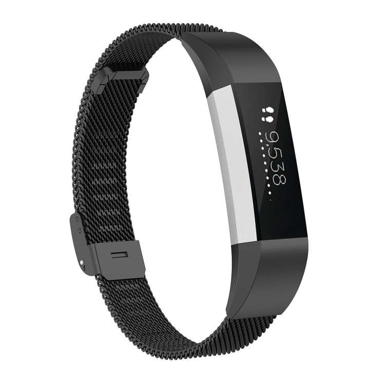 For Fitbit Alta / Alta HR / ACE Watch Button Mesh Metal Replacement Strap Watchband, Size:L(Black)