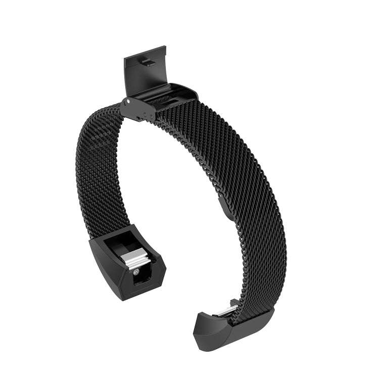 For Fitbit Alta / Alta HR / ACE Watch Button Mesh Metal Replacement Strap Watchband, Size:L(Black)