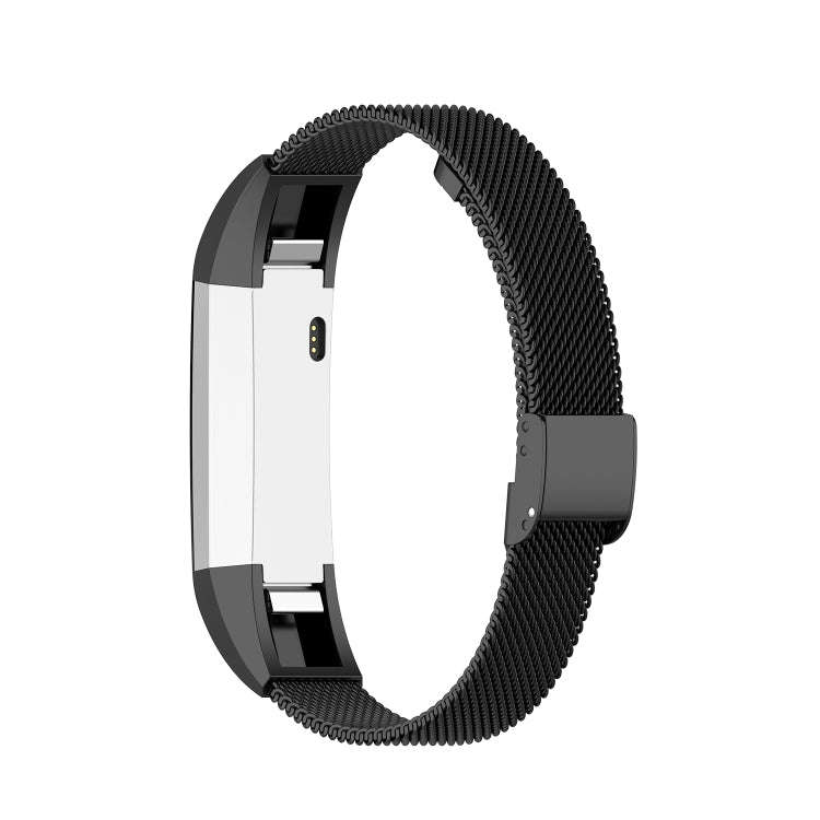 For Fitbit Alta / Alta HR / ACE Watch Button Mesh Metal Replacement Strap Watchband, Size:L(Black)