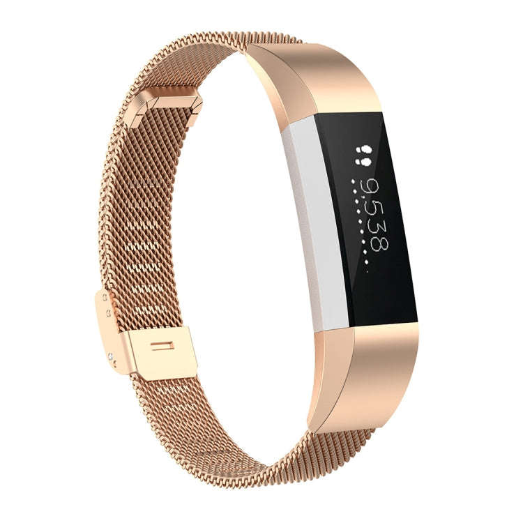 For Fitbit Alta / Alta HR / ACE Watch Button Mesh Metal Replacement Strap Watchband, Size:L(Rose ...