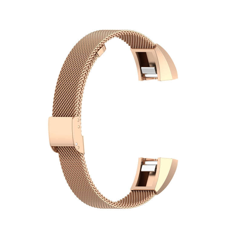 For Fitbit Alta / Alta HR / ACE Watch Button Mesh Metal Replacement Strap Watchband, Size:L(Rose ...