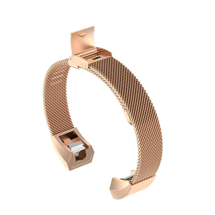 For Fitbit Alta / Alta HR / ACE Watch Button Mesh Metal Replacement Strap Watchband, Size:L(Rose ...