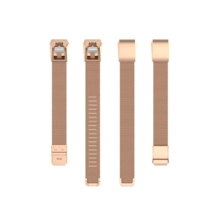For Fitbit Alta / Alta HR / ACE Watch Button Mesh Metal Replacement Strap Watchband, Size:L(Rose ...