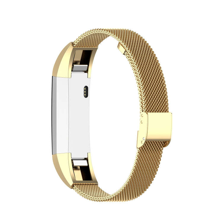For Fitbit Alta / Alta HR / ACE Watch Button Mesh Metal Replacement Strap Watchband, Size:L(Gold)