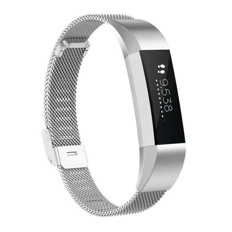 For Fitbit Alta / Alta HR / ACE Watch Button Mesh Metal Replacement Strap Watchband, Size:L(Silver)