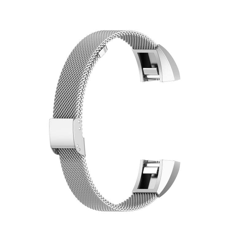 For Fitbit Alta / Alta HR / ACE Watch Button Mesh Metal Replacement Strap Watchband, Size:L(Silver)