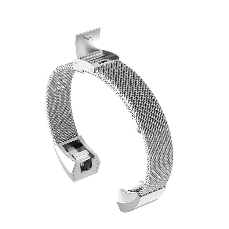 For Fitbit Alta / Alta HR / ACE Watch Button Mesh Metal Replacement Strap Watchband, Size:L(Silver)