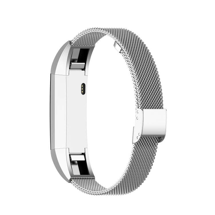 For Fitbit Alta / Alta HR / ACE Watch Button Mesh Metal Replacement Strap Watchband, Size:L(Silver)