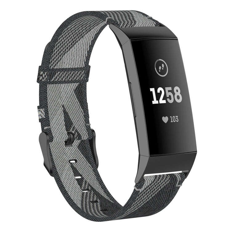 For Fitbit Charge 4 / Charge 3 / Charge 3 SE Stainless Steel Head Grain Nylon Denim Replacement S...