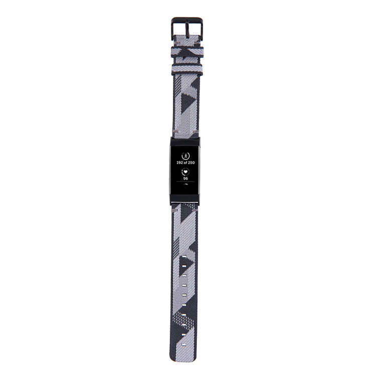 For Fitbit Charge 4 / Charge 3 / Charge 3 SE Stainless Steel Head Grain Nylon Denim Replacement S...