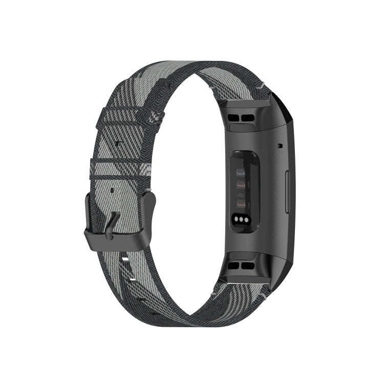 For Fitbit Charge 4 / Charge 3 / Charge 3 SE Stainless Steel Head Grain Nylon Denim Replacement S...