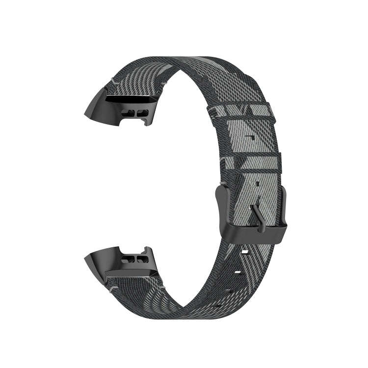For Fitbit Charge 4 / Charge 3 / Charge 3 SE Stainless Steel Head Grain Nylon Denim Replacement S...