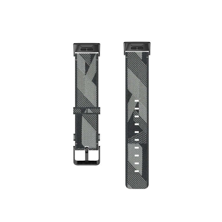 For Fitbit Charge 4 / Charge 3 / Charge 3 SE Stainless Steel Head Grain Nylon Denim Replacement S...