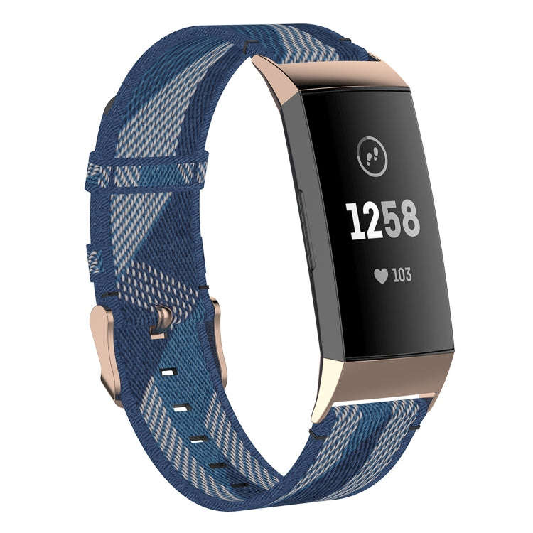 For Fitbit Charge 4 / Charge 3 / Charge 3 SE Stainless Steel Head Grain Nylon Denim Replacement S...