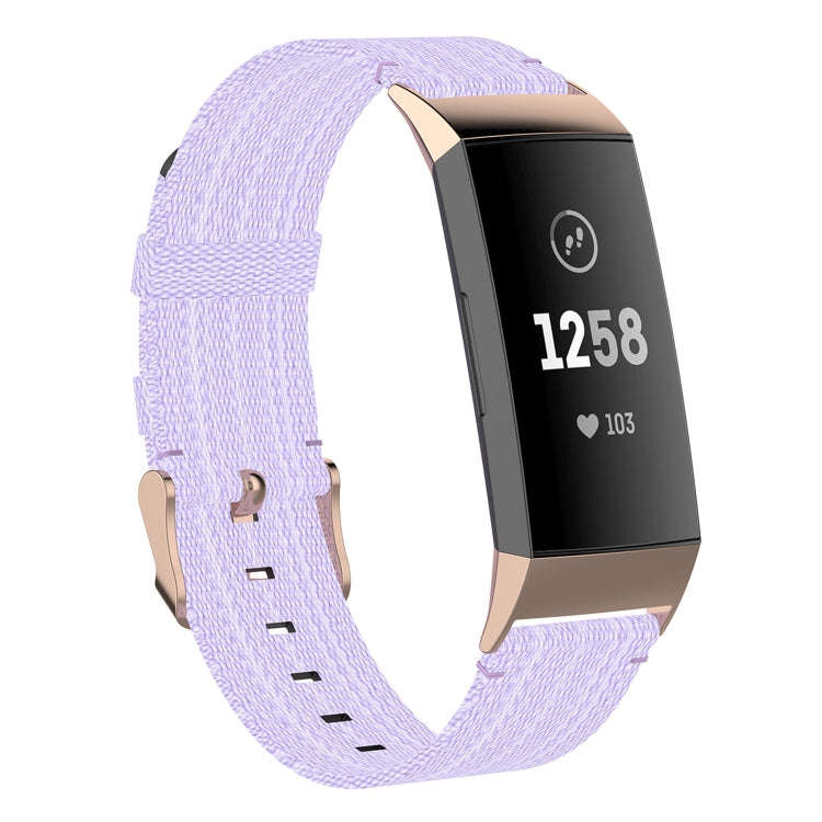 For Fitbit Charge 4 / Charge 3 / Charge 3 SE Stainless Steel Head Grain Nylon Denim Replacement S...