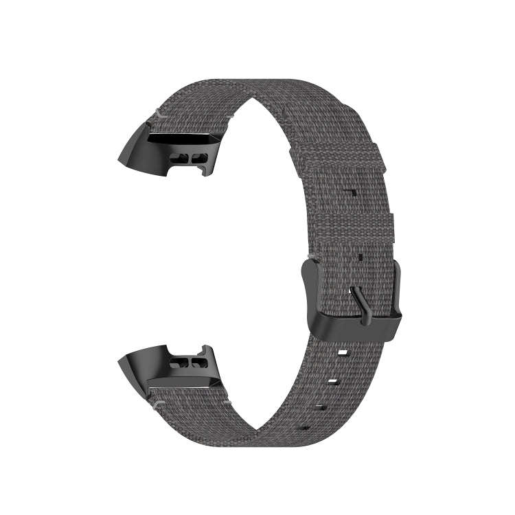For Fitbit Charge 4 / Charge 3 / Charge 3 SE Stainless Steel Head Grain Nylon Denim Replacement S...