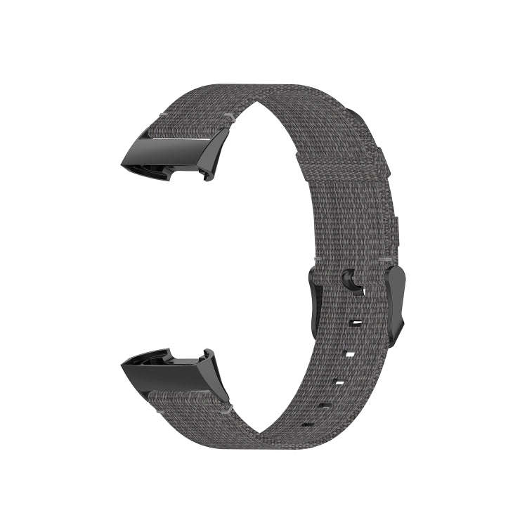 For Fitbit Charge 4 / Charge 3 / Charge 3 SE Stainless Steel Head Grain Nylon Denim Replacement S...