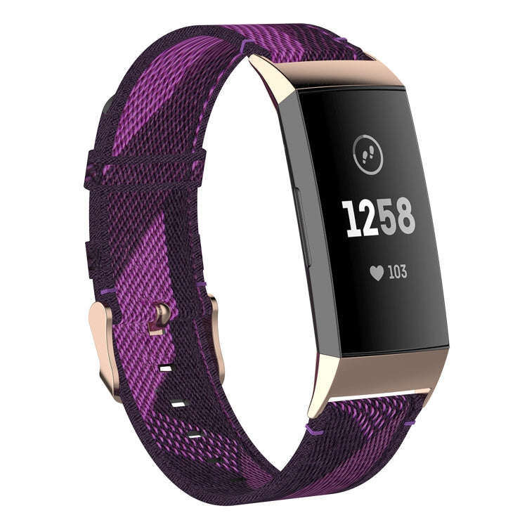 For Fitbit Charge 4 / Charge 3 / Charge 3 SE Stainless Steel Head Grain Nylon Denim Replacement S...