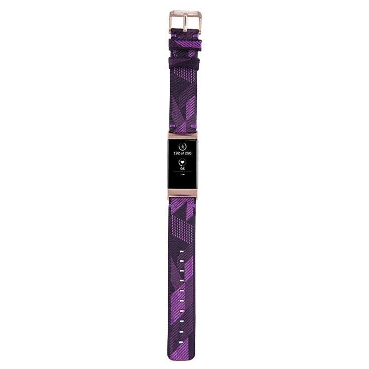 For Fitbit Charge 4 / Charge 3 / Charge 3 SE Stainless Steel Head Grain Nylon Denim Replacement S...