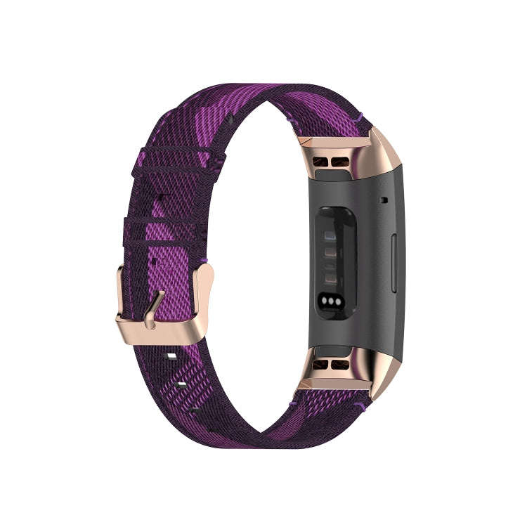 For Fitbit Charge 4 / Charge 3 / Charge 3 SE Stainless Steel Head Grain Nylon Denim Replacement S...
