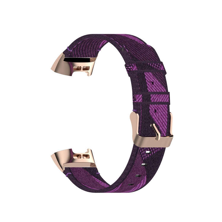 For Fitbit Charge 4 / Charge 3 / Charge 3 SE Stainless Steel Head Grain Nylon Denim Replacement S...