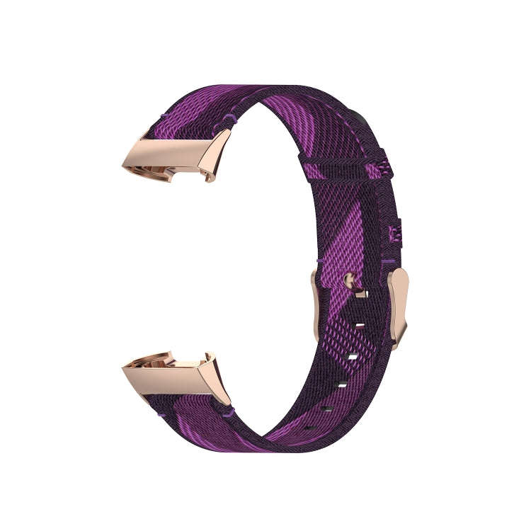 For Fitbit Charge 4 / Charge 3 / Charge 3 SE Stainless Steel Head Grain Nylon Denim Replacement S...