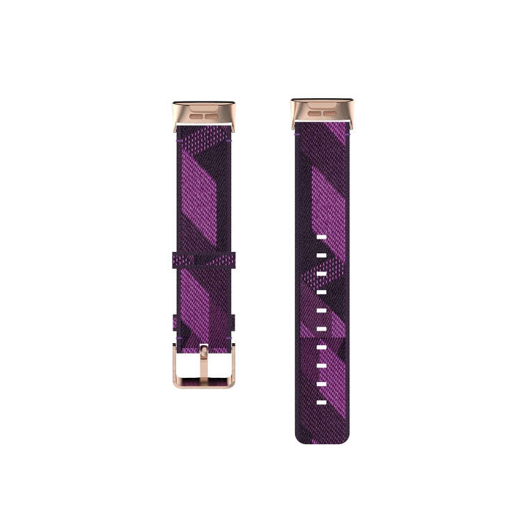 For Fitbit Charge 4 / Charge 3 / Charge 3 SE Stainless Steel Head Grain Nylon Denim Replacement S...