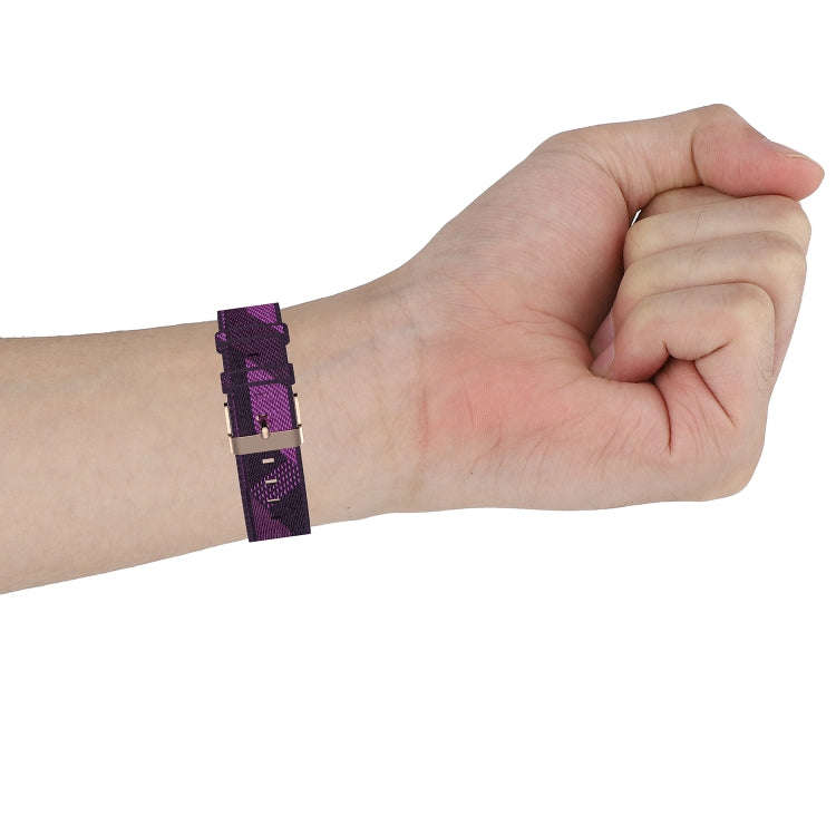 For Fitbit Charge 4 / Charge 3 / Charge 3 SE Stainless Steel Head Grain Nylon Denim Replacement S...