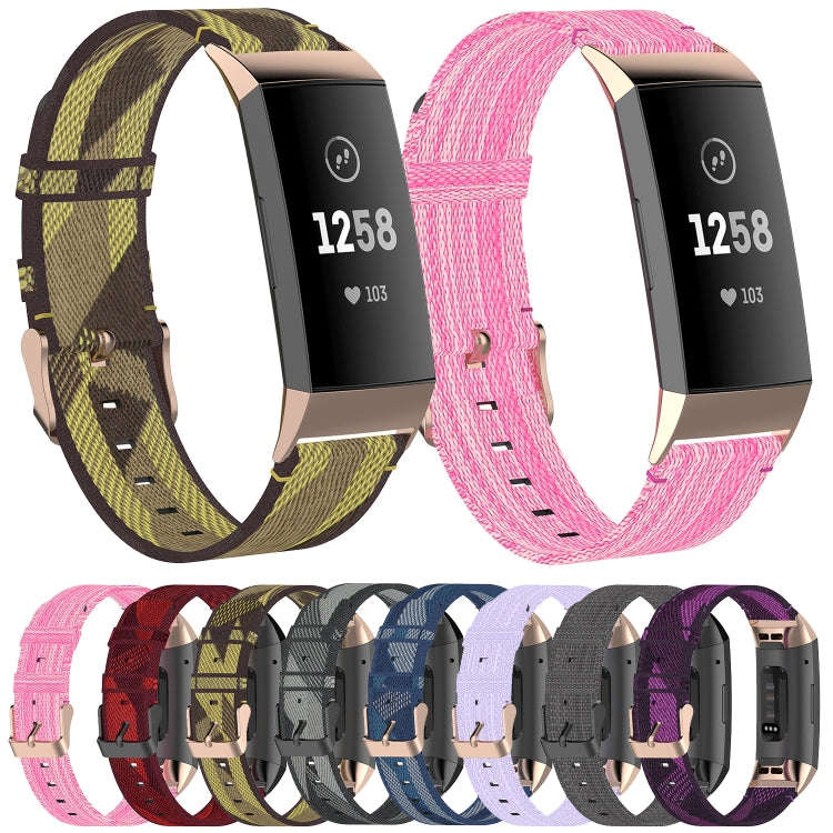 For Fitbit Charge 4 / Charge 3 / Charge 3 SE Stainless Steel Head Grain Nylon Denim Replacement S...
