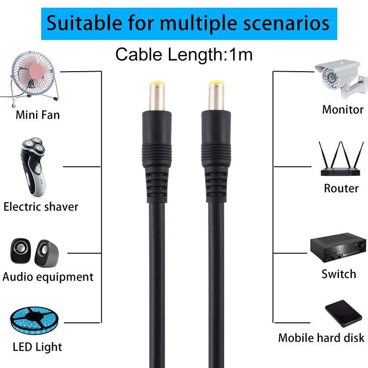 DC Power Plug 5.5 x 2.5mm Male to Male Adapter Connector Cable, Cable Length:1m(Black)