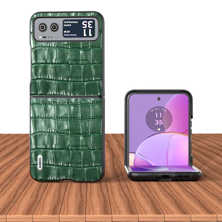 For Motorola Razr 40 ABEEL Crocodile Texture Genuine Leather Phone Case(Green)
