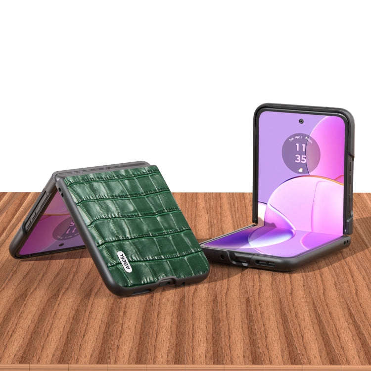 For Motorola Razr 40 ABEEL Crocodile Texture Genuine Leather Phone Case(Green)