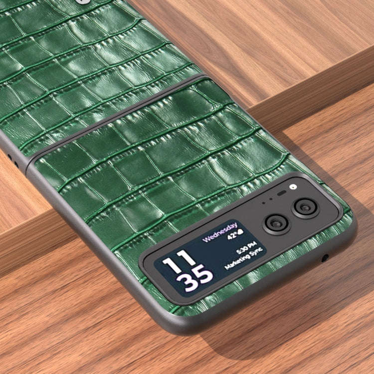 For Motorola Razr 40 ABEEL Crocodile Texture Genuine Leather Phone Case(Green)