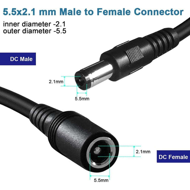 8A 5.5 x 2.1mm Female to Male DC Power Extension Cable(Black)