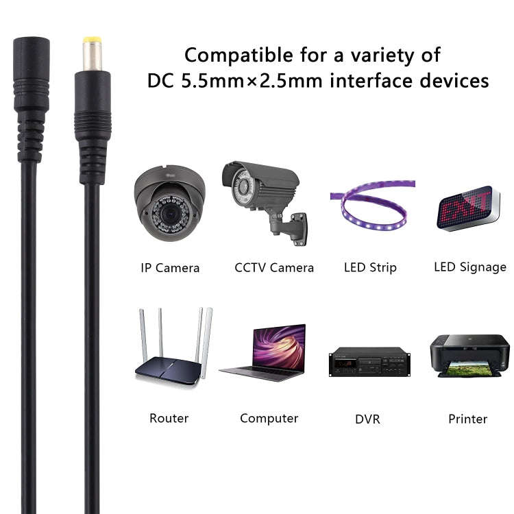 8A 5.5 x 2.5mm Female to Male DC Power Extension Cable, Cable Length:10m(Black)