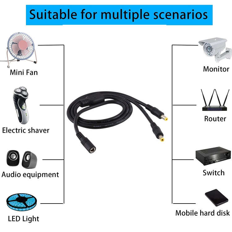 8A 5.5 x 2.5mm 1 to 2 Female to Male Plug DC Power Splitter Adapter Power Cable, Cable Length: 70...