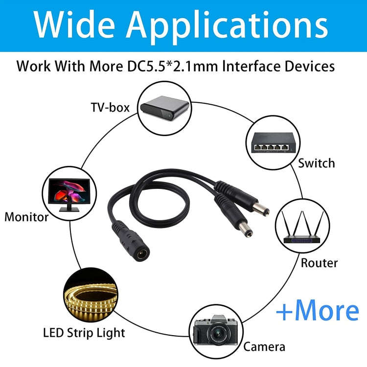 5.5 x 2.1mm 1 to 2 Female to Male Plug DC Power Splitter Adapter Power Cable, Cable Length: 30cm(...