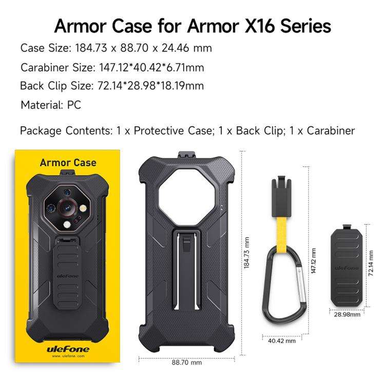 For Ulefone Armor X16 / X16 Pro Ulefone Back Clip Phone Case with Carabiner(Black)