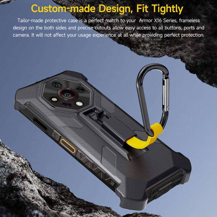 For Ulefone Armor X16 / X16 Pro Ulefone Back Clip Phone Case with Carabiner(Black)