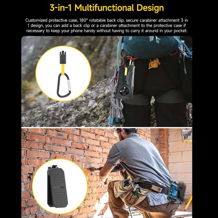For Ulefone Armor X16 / X16 Pro Ulefone Back Clip Phone Case with Carabiner(Black)