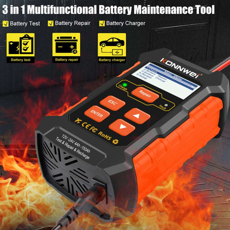 KONNWEI KW520 12V / 24V 3 in 1 Car Battery Tester with Detection & Repair & Charging Function(EU ...