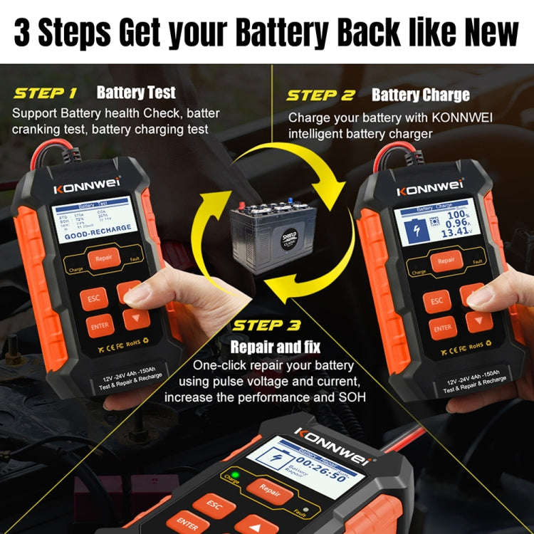 KONNWEI KW520 12V / 24V 3 in 1 Car Battery Tester with Detection & Repair & Charging Function(EU ...
